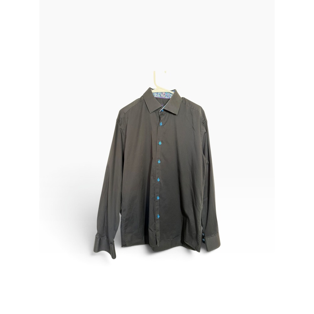 Bertigo Mens Long Sleeve Button Down Shirt Grey Turquoise Accent Cotton XL